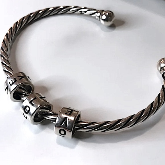 Sterling Silver Spinner I Love You Bangle Cuff Bracelet - Picture 5 of 10